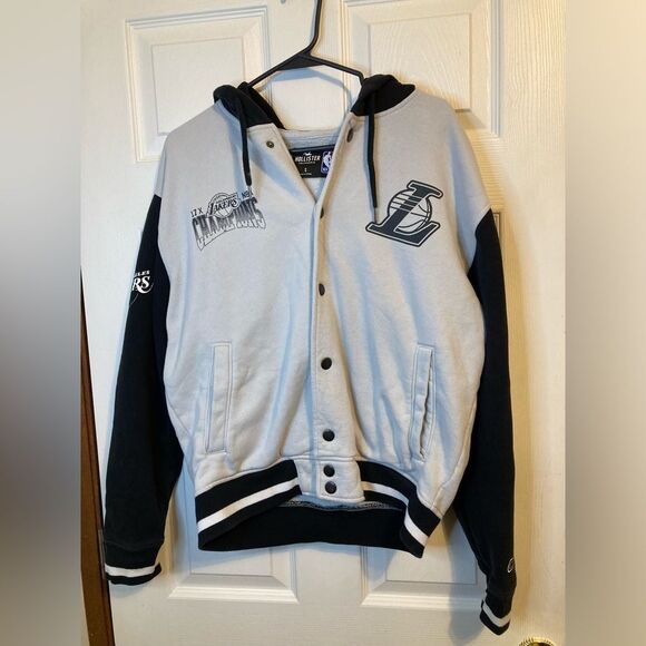 Los Angeles Lakers Black and White Hooded Varsity Jacket - Picture 1 of 7